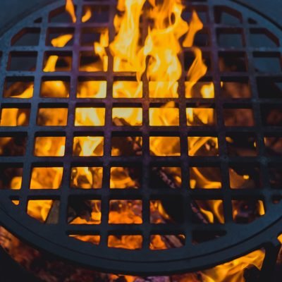 barbecue grill, close - up. professionally cooking food on an open fire on a cast-iron grate.